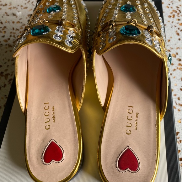 Gold Gucci Napa Crystal Mules - Picture 6 of 9